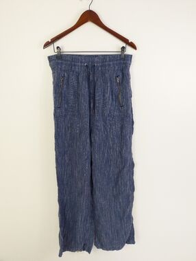 Athleta Cabo Linen Wide Leg Pants Blue Size 10 Tall